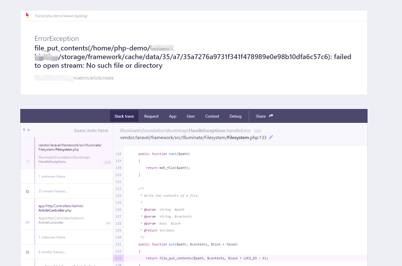 Laravel项目部署后,出现 file_put_contents ()